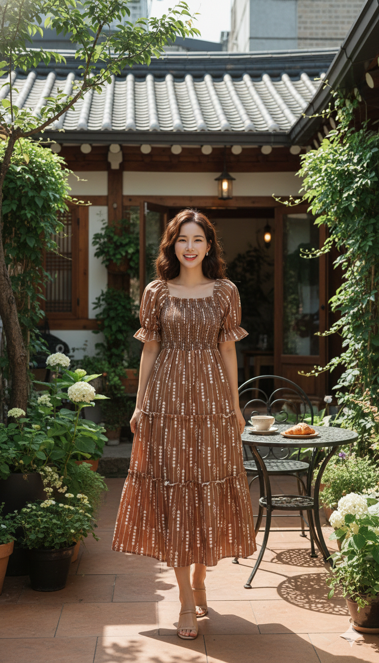 Cherry Petal Grace Dress - Brown