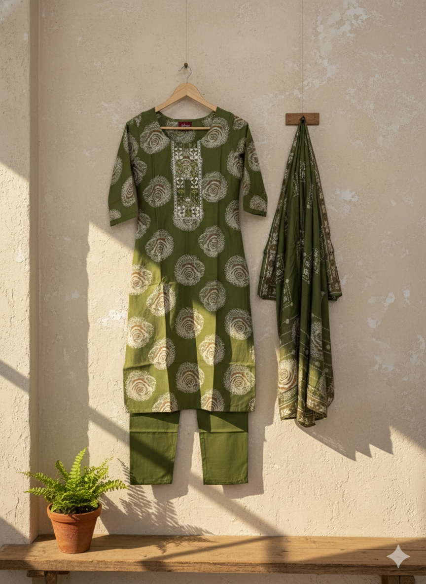 Olive Aura Salwar 3-piece Set