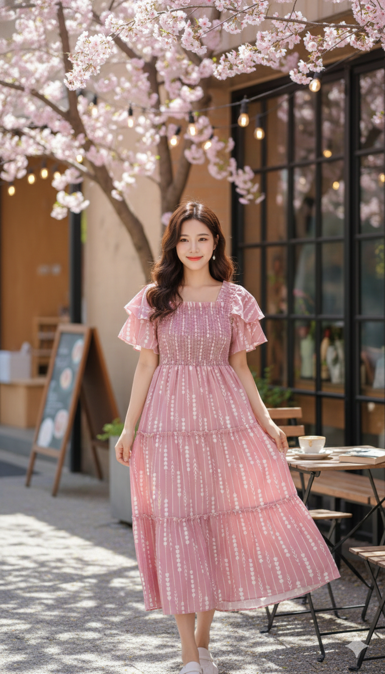 Cherry Petal Grace Dress - Pink