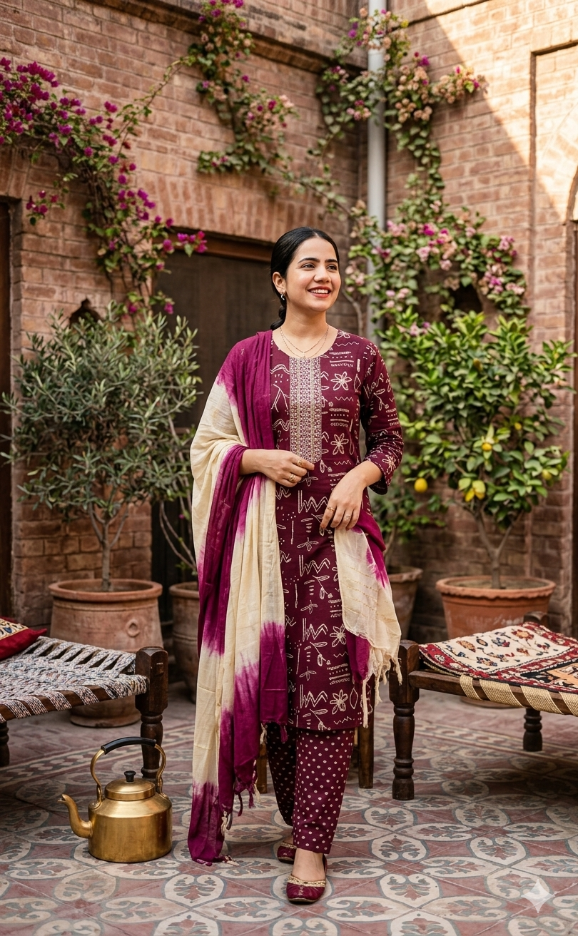Wine Bloom Ethnic Suit