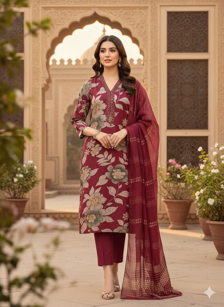 Ruhani Floral Salwar 3-piece Set