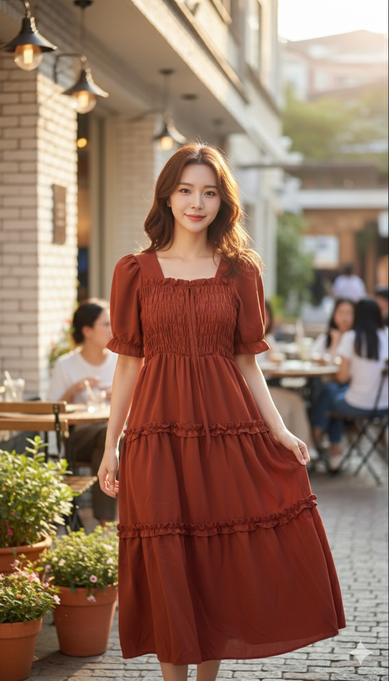 Autumn Glow Dress - Brick