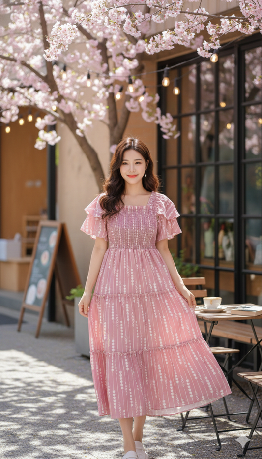 Cherry Petal Grace Dress - Pink
