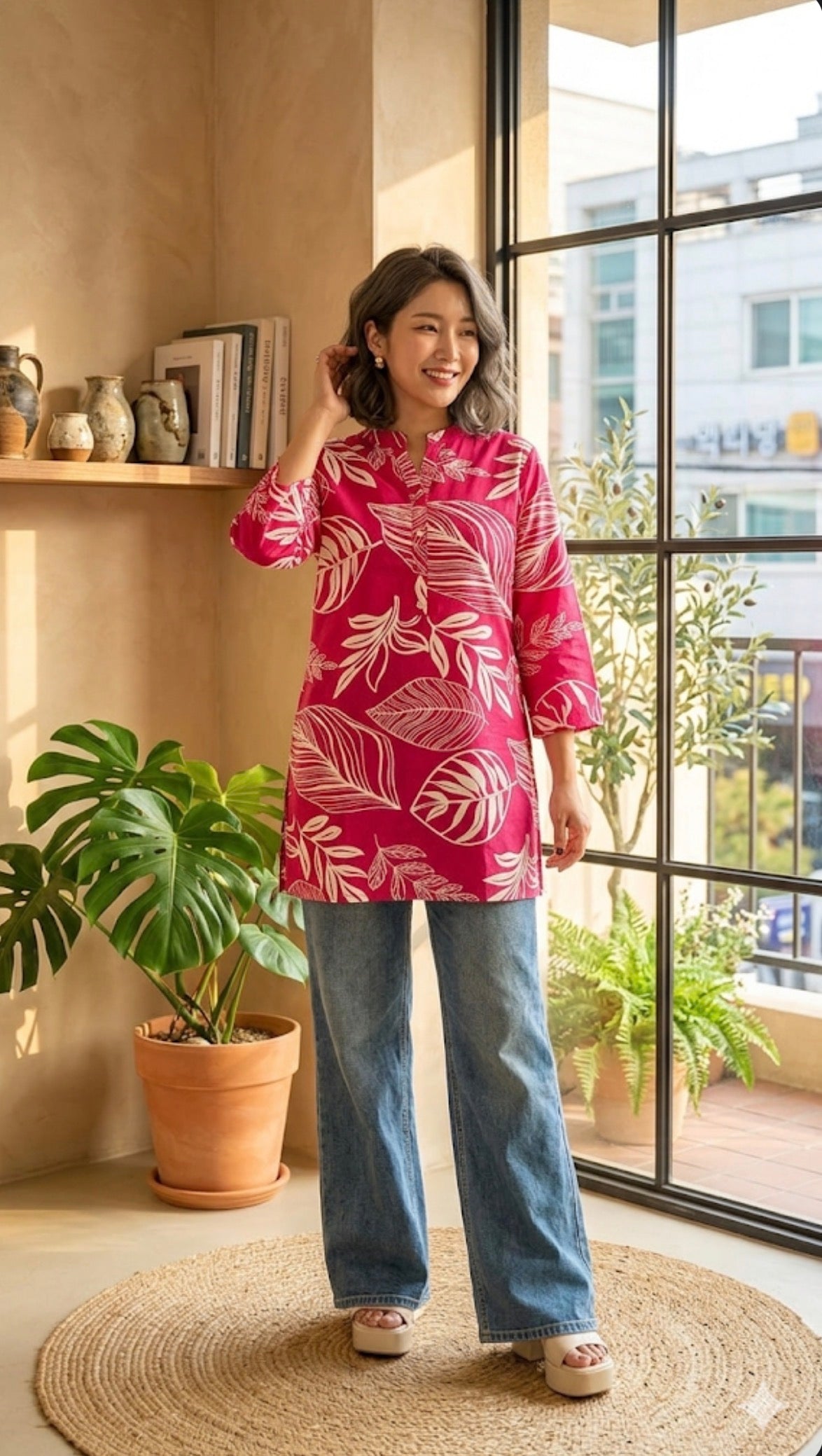 Vintage Leaf Print Top