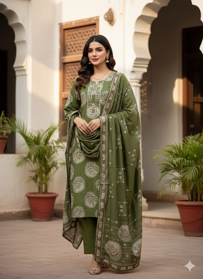 Olive Aura Salwar 3-piece Set