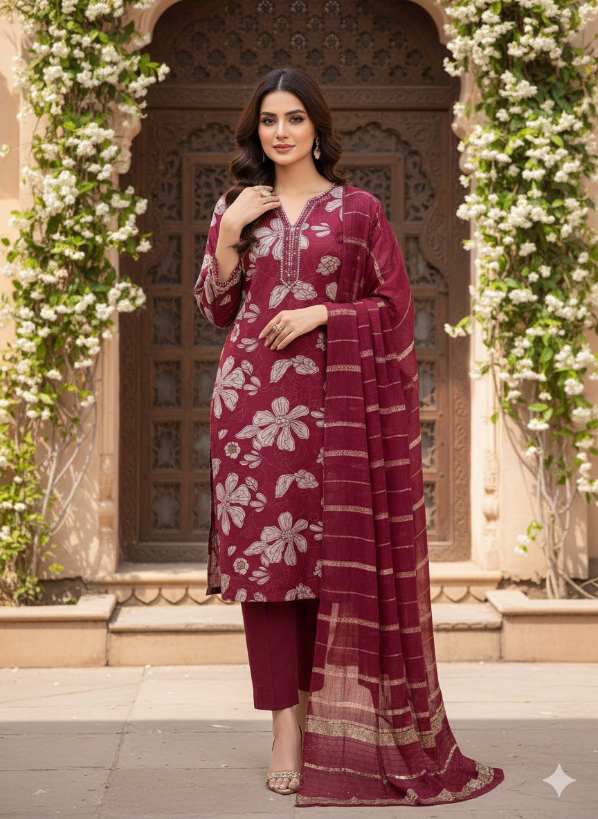 Zarif Floral Salwar 3-piece Set