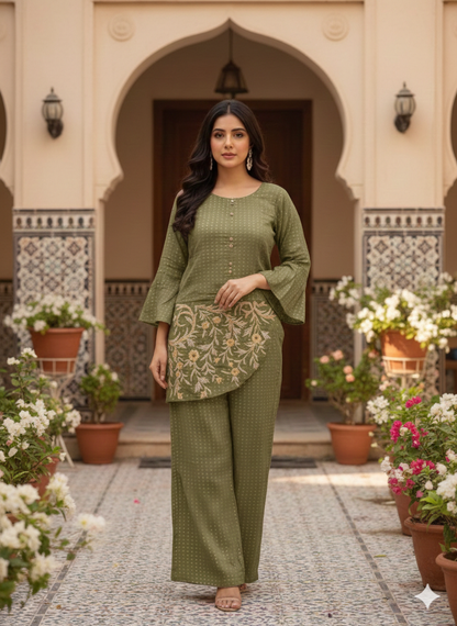 Mocha Bloom Co-ord Set - Green