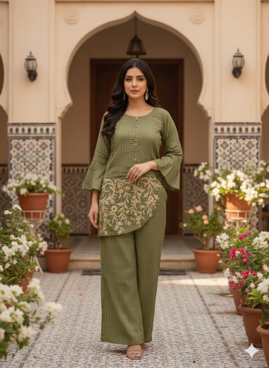 Mocha Bloom Co-ord Set - Green